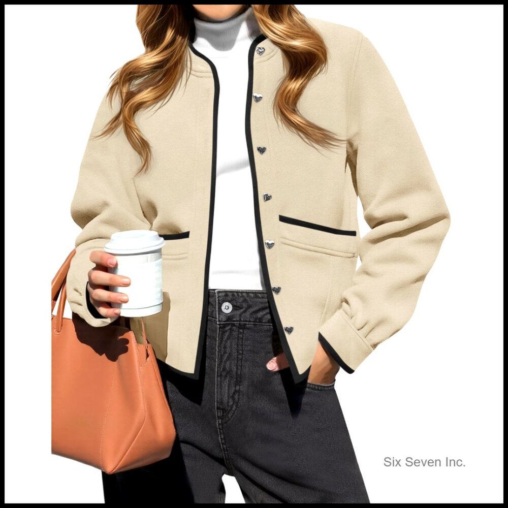 Button Down Bomber Jacket Puff Sleeve Cropped Pea… - image 1